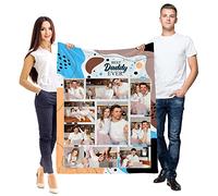 Ferocity Personalised Collage Gift Blanket 150 x 200 cm with Customised Picture Photos for Living Room Settee; Extra Soft for Nap Time; Motif Best Daddy Dad Fathers Day Papa [081]
