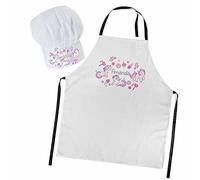 Ferocity Personalised Set Chef Hat and Apron for Children with Your Name Professional Cooks Hats Baker for Home Kitchen School Fully Adjustable Candy Unicorns [099]