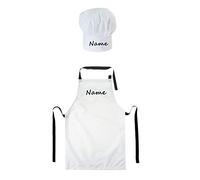 Ferocity Personalised Set Chef Hat and Apron for children with your name Professional Cooks Hats Baker For Home Kitchen School Fully Adjustable White [099]