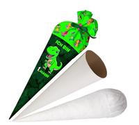 Ferocity School Cone Bag Dino 1. Class with Name for Boys, Personalized Bag, 70 cm Fabric Sugar Bag with Round Cardboard Blank and Filling, Large Bag as a Pillow [149]