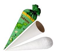 Ferocity School Cone Bag Dinosaurs Large with Name for Boys, Personalized Bag, 70 cm Fabric Sugar Bag with Round Cardboard Blank and Filling, Large Bag as a Pillow [149]