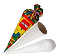 Ferocity School Cone Building Blocks with Name for Boys, Personalised Bag, 70 cm Fabric Sugar Cone with Round Cardboard Blank and Silicone Beads Filling, Large Bag as Cushion [149]