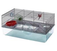 Ferplast FAVOLA Hamster Cage - Spacious Two-Level Habitat, Interactive Transparent Design, Exercise Wheel & Accessories - Easy Access & Cleaning, Tubes Connect&Play, 60x36.5x30 cm