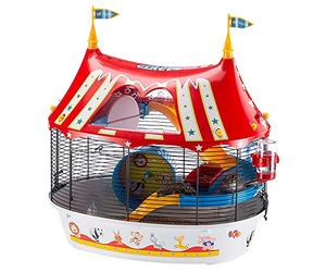 Ferplast CIRCUS FUN Themed Hamster Cage - Circus Three-Level Design for Kids, Interactive Window - Includes Exercise Wheel, Easy Clean, 49.5x34xh42.5 cm