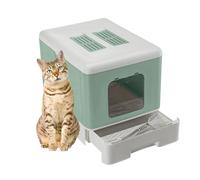 Ferplast Closed Cat Litter Box with Removable Drawer, Double Activated Carbon Filter, Scoop and Brush, Paw Cleaning Grid L 39 x W 52 x H 40 cm Green