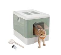 Ferplast Closed Cat Litter Box with Removable Drawer, Double Activated Carbon Filter, Scoop and Brush, Paw Cleaning Grid L 39 x W 52 x H 40 cm Green