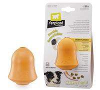 Ferplast CRAZY BELL Dog Toy - Refillable Dispenser for Extended Training - Chicken Flavored for Chewing - Irregular Bouncing - Ultra Durable Natural Rubber - for Medium Dogs, Size M