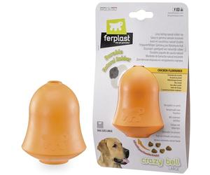 Ferplast CRAZY BELL Dog Toy - Refillable Dispenser for Extended Training - Chicken Flavored for Chewing - Irregular Bouncing - Ultra Durable Natural Rubber - for Large Dogs, Size L