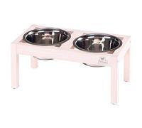 Ferplast Desco Wood Dog Bowl Holder with 2 Stainless Steel Bowls - Stylish, Non-Slip, Raised Wooden Dog Water and Food Bowl, 1,7 Liter