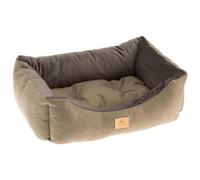 Ferplast Dog Bed Cat Bed CHESTER 80, with Double-sided Cushion, Tweed and Velvet, Washable, Brown, 78 x 56 x 22 cm