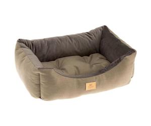 Ferplast Dog Bed Cat Bed CHESTER 80, with Double-sided Cushion, Tweed and Velvet, Washable, Brown, 78 x 56 x 22 cm