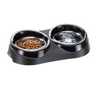 Ferplast Duo Feed Dog Bowl Holder with 2 Stainless Steel Dog Bowls - Non-Slip, Eco-Friendly Double Feeding System for Dogs, 1 Liter