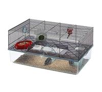 Ferplast FAVOLA Hamster Cage - Spacious Two-Level Habitat, Interactive Transparent Design, Exercise Wheel & Accessories - Easy Access & Cleaning, Tubes Connect&Play, 60x36.5x30 cm