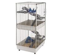 Ferplast Ferret cage FURET TOWER, vertical two floors structure, wheels and accessories are included. Varnished grey metal and...