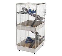 Ferplast Ferret cage FURET TOWER, vertical two floors structure, wheels and accessories are included. Varnished grey metal and plastic, 75 x 80 x h 161 cm