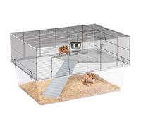 Ferplast Hamster Cage, Mouse Cage, Gerbil Cage GLASSY 80. Two-Level Accessorized Habitat for Small Animals, High and Spacious Base, Safety Hook on Doors, 78.5 x 57.5 x 44.5 cm