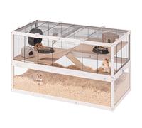 Ferplast Hamster Cage DOMSTER, Mouse Cage, 3 Levels, with Accessories, Platforms and Ladders, Painted Metal and FSC Wood, Transparent Base, Wooden Hamster Cage 100 x 50 x h 61 cm