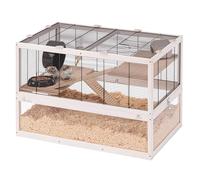 Ferplast Hamster Cage DOMSTER, Mouse Cage, 3 Levels, with Accessories, Platforms and Ladders, Painted Metal and FSC Wood, Transparent Base, Wooden Hamster Cage 80 x 50 x h 56 cm