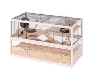 Ferplast Hamster Cage DOMSTER, Mouse Cage, 3 Levels, with Accessories, Platforms and Ladders, Painted Metal and FSC Wood, Transparent Base, Wooden Hamster Cage 100 x 50 x h 61 cm