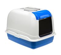 Ferplast Hooded Cat Litter Tray Box Large Cats, MAXI BELLA Cat Toilet Box Large Catswith Door and 2 Activated Carbon Filters against bad odors, 50 x 65,5 x 47 cm, light blue