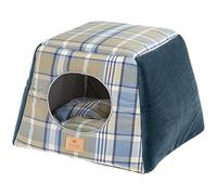 Ferplast Indoor Cat Cave Bed Igloo EDINBURGH, Cat House with Cushion, Cat bed, Tartan, Soft velvet, Washable, 44 x 44 x h 33 cm Blue