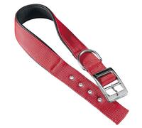 Ferplast Medium Size Dog Collar Adjustable Padded Nylon Dog Collar Metal Buckle, Neck Size 32-39 cm, Red