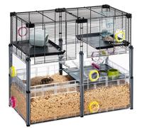 Ferplast MULTIPLA HAMSTER CRYSTAL Hamster Cage - Customizable Multi-Level Design, Tunnel System, Exercise Wheel & Accessories - Interactive Transparent Base - Tubes Connect&Play - 72.5x37.5xh62cm