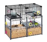 Ferplast Multipla Hamster Crystal Cage | Tall modular cage for hamsters and mice with transparent base, wheel, tubes and accessories, 72.5 x 37.5 x 62 cm