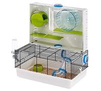 Ferplast Olimpia Hamster Cage - Multi-Level Customizable Habitat with Tunnel System - Interactive Transparent Design, Exercise Wheel & Accessories - Tubes Connect&Play, 46x29.5xh54 cm