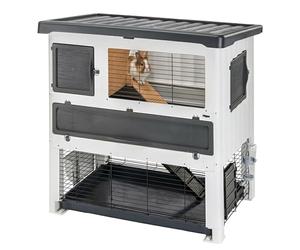 Ferplast Rabbit Hutch Double-Floor Grand Lodge 140 Plus, Outdoor Guinea Pig Cage With Accessories, overall size 134 x 73 x 117 Cm.