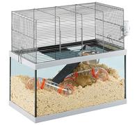 Ferplast Rodent Cage GABRY 60 for Gerbils, Hamsters, in Metal and Glass, Accessories included: Bowl, Drinking bottle, Shelf, Ladder, Pipe set. 60x31,5xh52cm