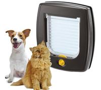 Ferplast Swing 3 Cat & Small Dog Flap, 4-Way Lock, Brown | Universal pet door with four access settings and optional tunnel extension for thicker doors and walls
