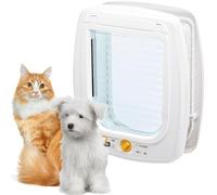 Ferplast Swing 9 Large Cat & Medium Dog Flap, 4-Way, White | Roomy universal pet door with 4-way locking, Wind Stopper and installation tunnel included