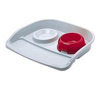 Ferplast Tray with Bowls for Dogs and Cats Lindo Double Feeder for Animals, Base in Resistant Plastic, Non-Slip feet, Two Bowls Included Capacity 0,6 L, 44,5 x 34 x h 7 cm Red