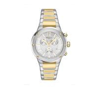 Ferragamo F-80 Chrono Collection Luxury Mens Watch Timepieces with a Two Tone Bracelet and Case Featuring a Silver Dial