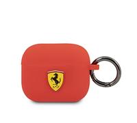 Ferrari AirPods Case Cover in Black On Track with Ring Keychain Slot, Compatible with Apple AirPods 3, Silicone Protective Hard Case, Shockproof, Wireless Charging, and Signature Metal Logo
