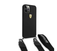 Ferrari FESTRAHCP12MBK Case for iPhone 12/12 Pro 6.1 Inch Black On Track Silicone with Strap