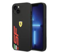 Ferrari Phone Case for iPhone 14 Plus in Black with Big Red SF Logo, PU Leather Protective, Durable & Anti-Scratch Case with Easy Snap-on & Shock Absorption