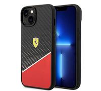 Ferrari Phone Case for iPhone 14 Plus in Red/Silver Bi-Material Case, Carbon & Polycarbonate Cover, Durable & Anti-Scratch with Easy Snap-on, Shock Absorption & Signature Logo