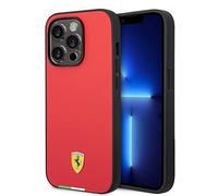 Ferrari Phone Case for iPhone 14 Pro in Red with Italian Flag Line, PU Leather Protective & Durable Case with Easy Snap-on, Shock Absorption & Signature Logo