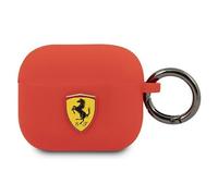 Ferrari AirPods Case Cover in Black On Track with Ring Keychain Slot, Compatible with Apple AirPods 3, Silicone Protective Hard Case, Shockproof, Wireless Charging, and Signature Metal Logo