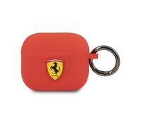 Ferrari AirPods Case Cover in Black On Track with Ring Keychain Slot, Compatible with Apple AirPods 3, Silicone Protective Hard Case, Shockproof, Wireless Charging, and Signature Metal Logo