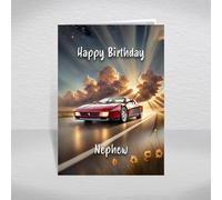 Ferrari Testarossa Birthday Card for Nephew - Iconic Italian Supercar Flat-12 from 80s Retro Culture & Car Fame/Vintage Classic Car Theme: Nephew Birthday Card (Size A5)