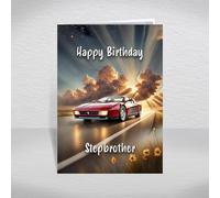 Ferrari Testarossa Birthday Card for Stepbrother - Iconic Italian Supercar Flat-12 from 80s Retro Culture & Car Fame/Vintage Classic Car Theme: Stepbrother Birthday Card (Size A5)