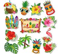 Ferraycle 13 Pcs Summer Beach Car Door Magnets - Pineapple Palm Tree Refrigerator Decorations - Hawaii Tropical Flamingo Magnetic Decals for Fridge
