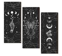 Ferraycle 3 Pcs Rustic Boho Wall Decor Witchy Phases Moon Gothic Phases Wall Art Stars and Moon Crescent Minimalist Wooden Aesthetic Nordic Hanging Sign for Witchy Home Room Farmhouse(Dark Color)