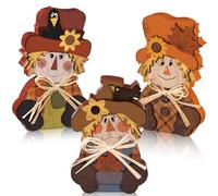 Ferraycle 3 Pcs Thanksgiving Scarecrow Decor Fall Decor Autumn Farmhouse Sign Rustic Tiered Tray Decorations Table Centerpieces Standing Wooden Block Sign for Halloween Home Kitchen