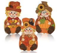 Ferraycle 3 Pcs Thanksgiving Scarecrow Decor Fall Decor Farmhouse Sign Rustic Tiered Tray Decorations Table Centerpieces Standing Pumpkin Turkey Wooden Block Sign for Home Kitchen(Pumpkin)