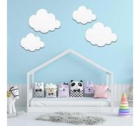 Ferraycle 4 Pcs Cloud Wall Decals White Clouds Removable Wood Hanging Decor for Nursery Living Room Bedroom Decor Party Supplies
