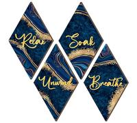 Ferraycle 4 Pcs Marble Style Bathroom Wall Decor Relax Soak Unwind Breathe Wall Art Vintage Farmhouse Art Decor Wooden Bathroom Hanging Signs for Laundry Spa Room(8.94 x 15.75 Inch,Navy Blue)